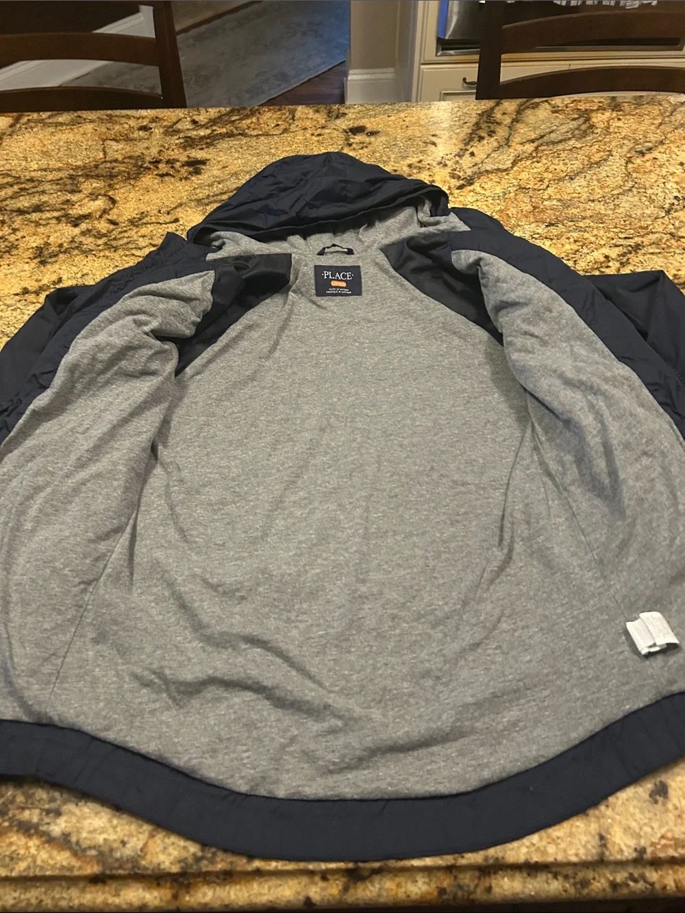 Children's Place Navy Hooded Raincoat with Gray Lining